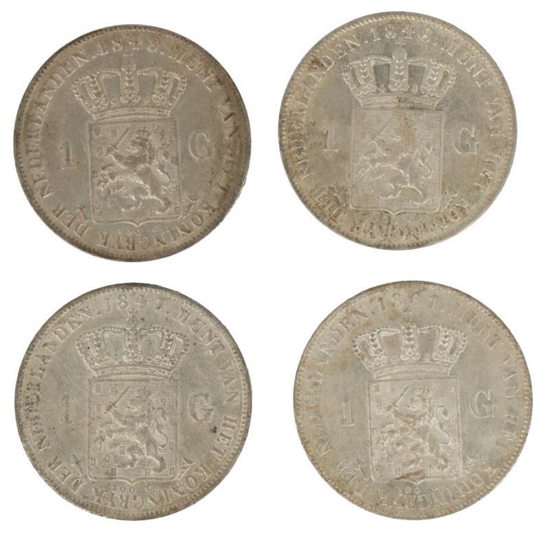 Lot: (4x) Guldens 1847, 1848 2x en 1861. Kwaliteit varieerd tussen Zeer Fraai & Prachtig +.