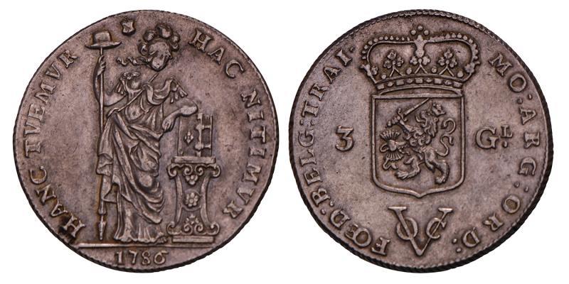 3 Gulden Utrecht 1786. Zeer Fraai.