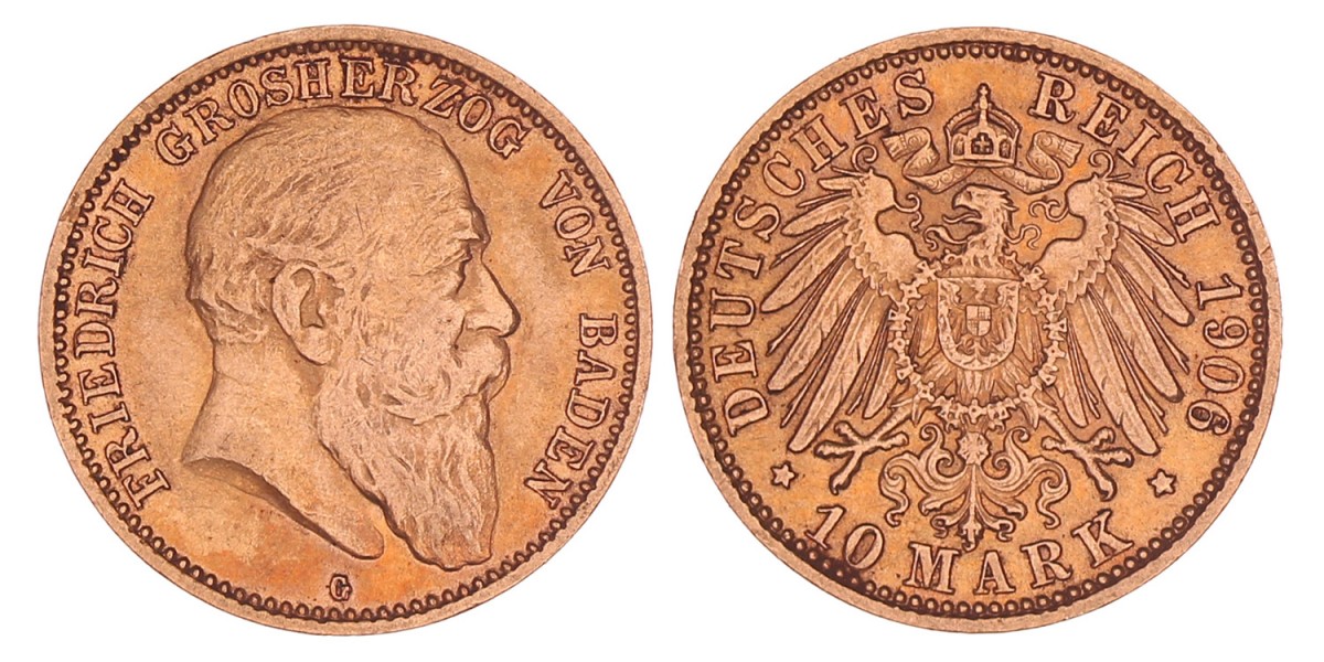 German states. Baden. Friedrich I. 10 Mark. 1906 G.