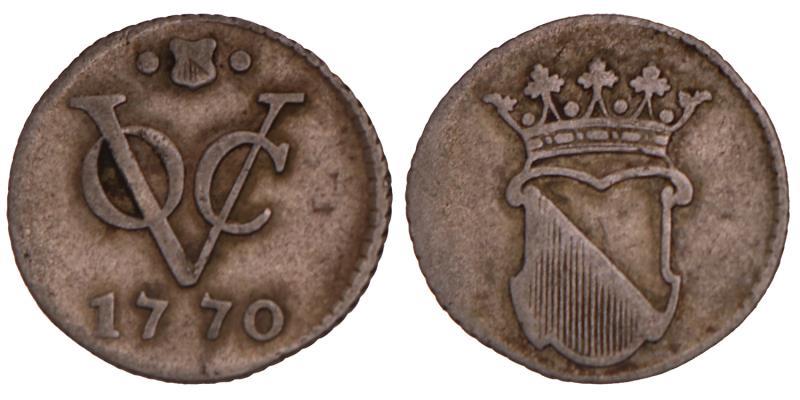 Halve zilveren Duit Utrecht 1770. Zeer Fraai.