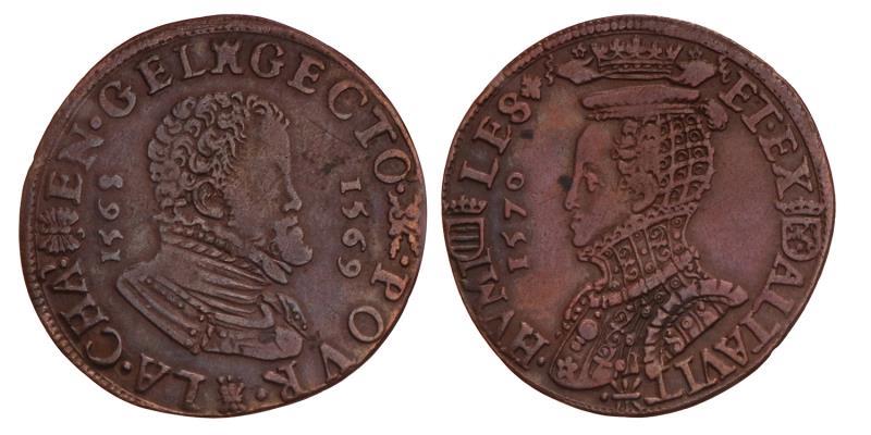 Nederland. 1569. Rekenpenning kamer Gelderland, Huwelijk Philips II en Anna van Oostenrijk.