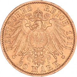 German states. Baden. Friedrich II. 20 Mark. 1911 G.