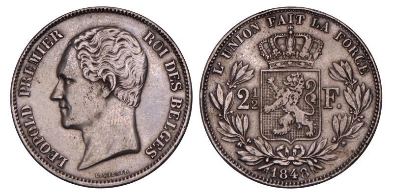 Belgium. Leopold I. 2½ Francs. 1848.