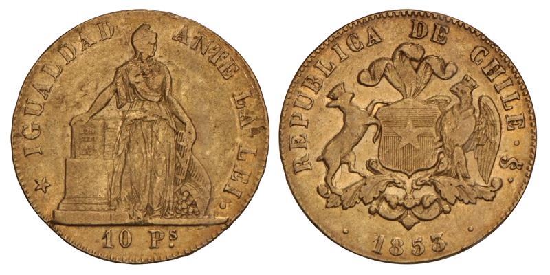 Chile. Republic. 10 Pesos. 1853.