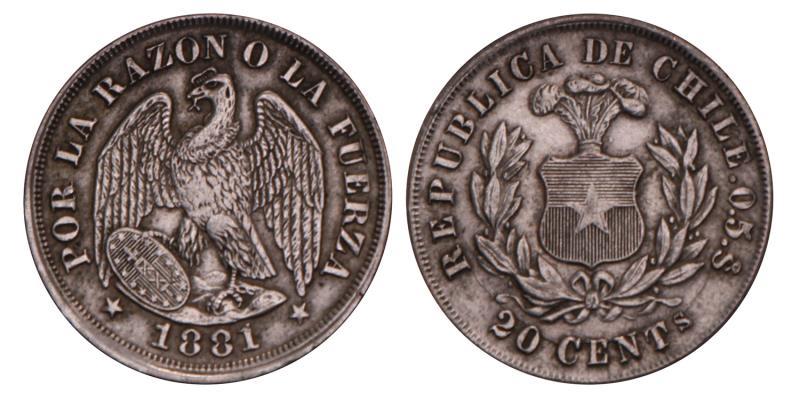 Chili. 20 Centavos 1881.