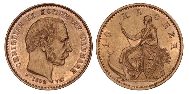 Denmark. Christian IX. 10 Kronur. 1898.