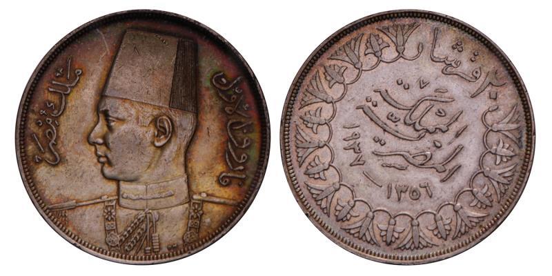 Egypt. Farok. 20 Piastres. 1937.