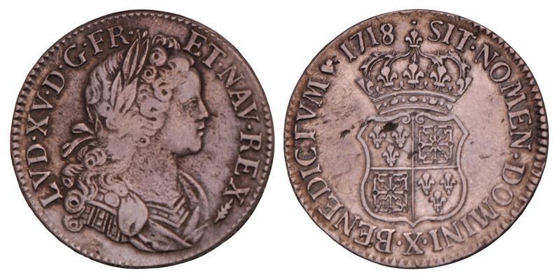 France. Louis XV. Ecu. 1718 X.