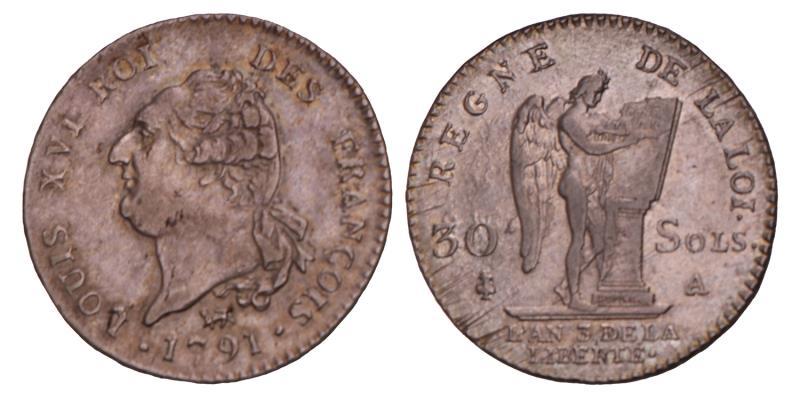 France. Louis XVI. 30 Sols. 1791 A.