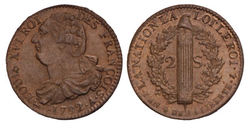 France. Louis XVI. 2 Sol. 1792 A.