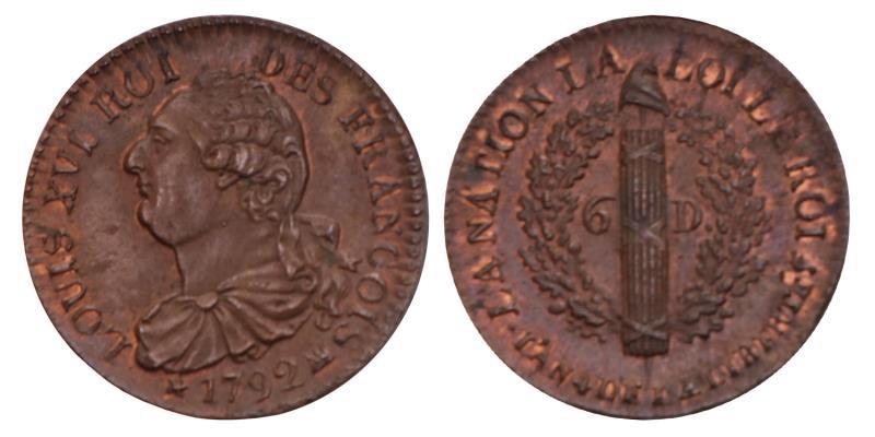 France. Louis XVI. 6 Deniers. 1792 MA.