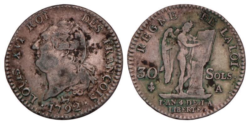 France. Louis XVI. 30 Sols 1792 A.