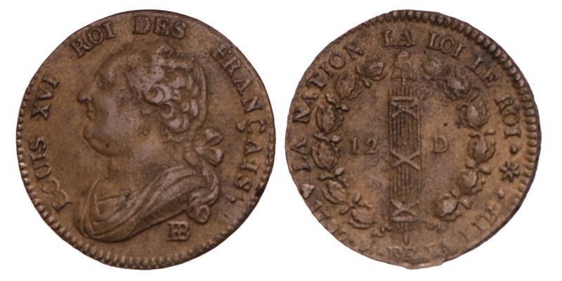 France. Louis XVI. 12 Deniers. 1792 BB.