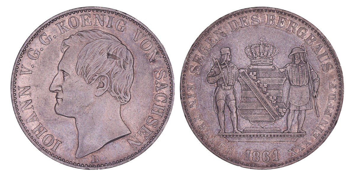 German states. Saxony. Johann V. Thaler. 1861 B.