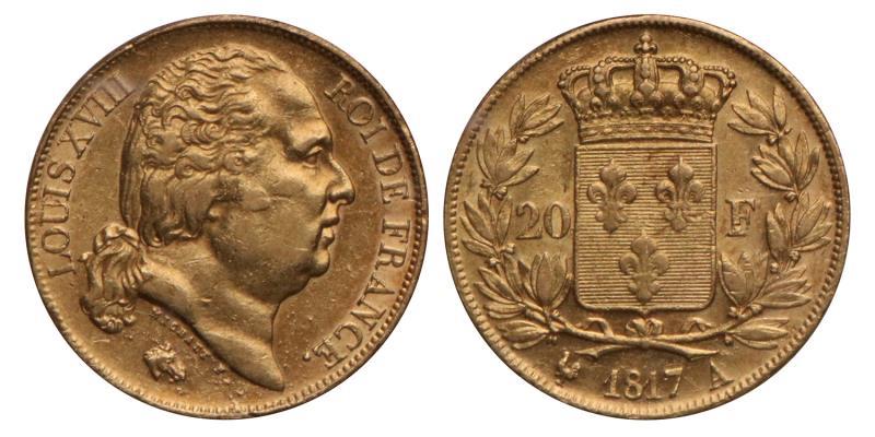 France. Louis XVIII. 20 Francs. 1817 A.
