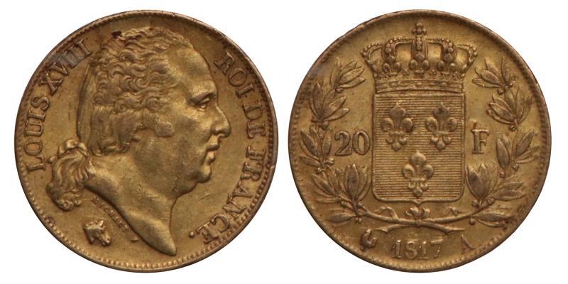 France. Louis XVIII. 20 Francs. 1817 A.