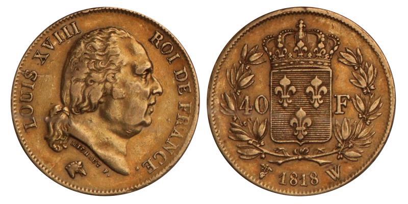France. Louis XVIII. 40 Francs. 1818 W.