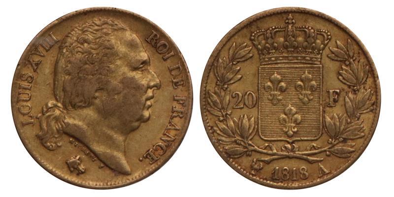 France. Louis XVIII. 20 Francs. 1818 A.
