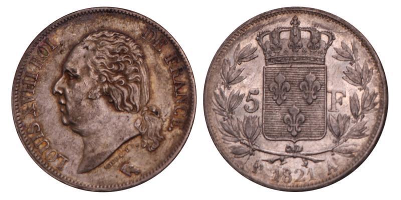 France. Louis XVIII. 5 Francs. 1821 A.