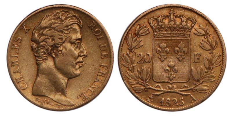 France. Charles X. 20 Francs. 1825 A.
