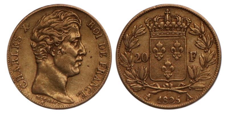 France. Charles X. 20 Francs. 1825 A.