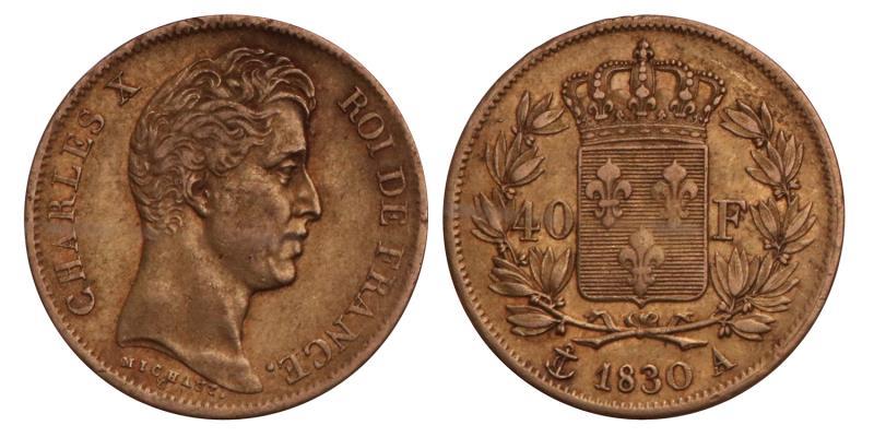 France. Charles X. 40 Francs. 1830 A.