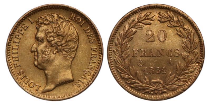 France. Louis Phillippe. 20 Francs. 1831 A.