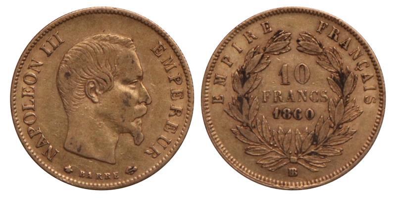 France. Napoleon III. 10 Francs. 1860 BB.