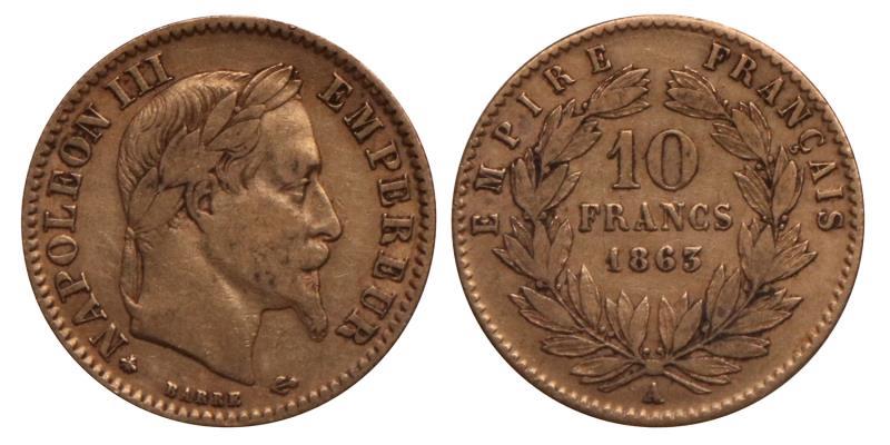 France. Napoleon III. 10 Francs. 1863 A.
