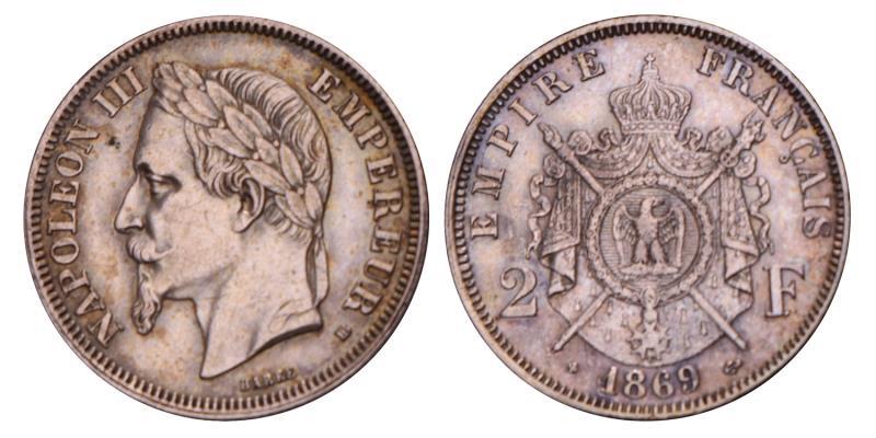 France. Napoleon III. 2 Francs. 1869 BB.