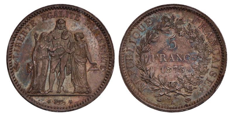 France. Republic. 5 Francs. 1873 A.