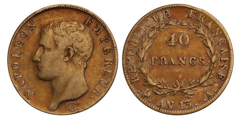 France. Napoleon. 40 Francs. AN 13 A.