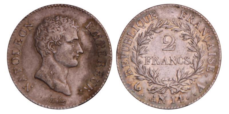France. Napoleon I. 2 Francs. AN 14 A.