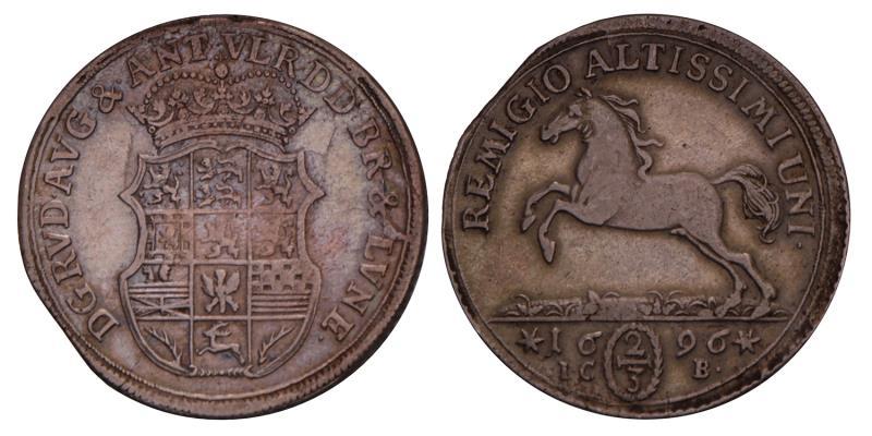 Germany. Brunswick-Luneberg. Rudolf August. 2/3 Thaler. 1696.