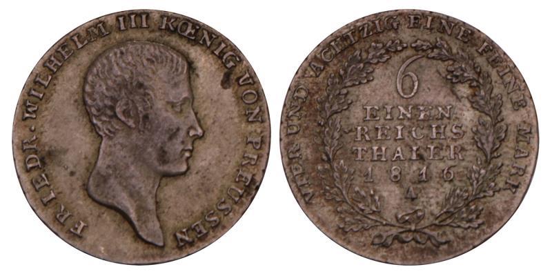 Germany. Prussia. Friedrich Wilhelm III. 1/6 Thaler. 1816 A.