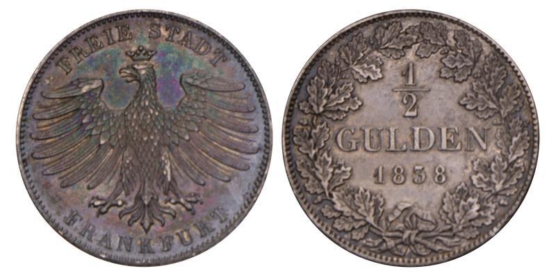 Germany. Frankfurt. ½ Gulden. 1838.