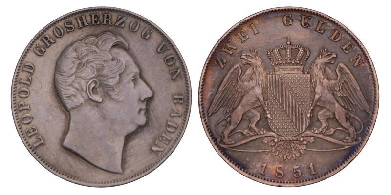 Germany. Baden. Leopold. 2 Gulden. 1851.