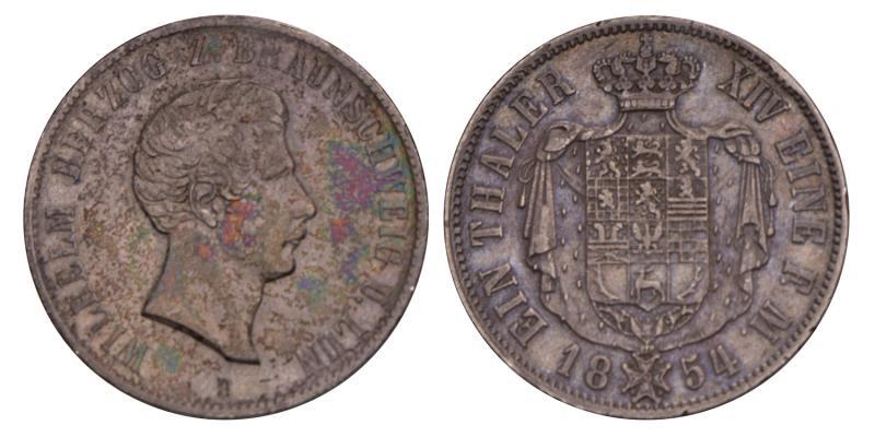 Germany. Brunswick. Wilhelm. Thaler. 1854 B.