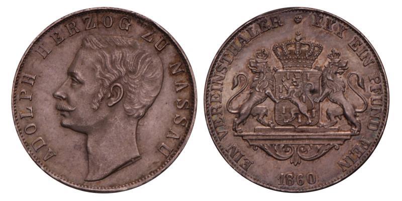 Germany. Nassau. Adolph. Vereinsthaler. 1860.