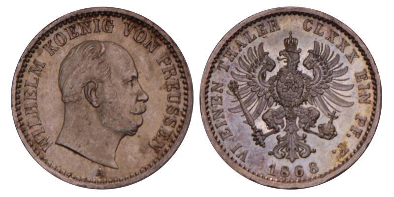 Germany. Prussia. Wilhelm. 1/6 Thaler. 1868.