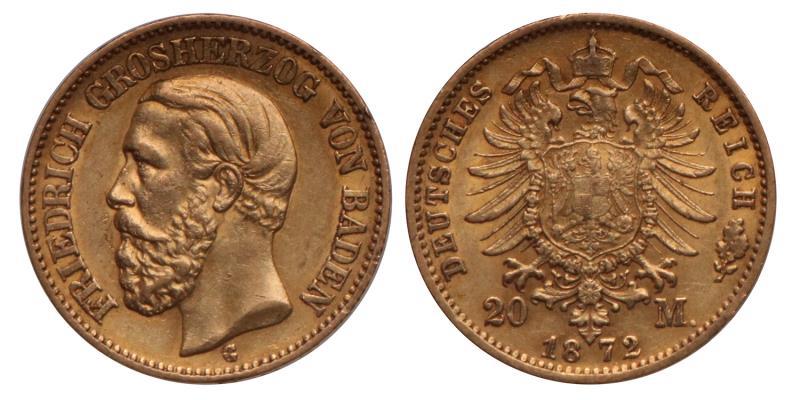 Germany. Baden. Friedrich. 20 Mark. 1872 G.