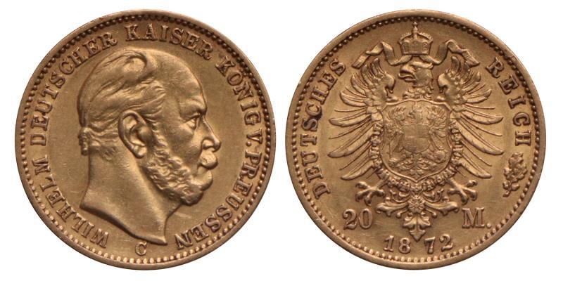 Germany. Prussia. Wilhelm. 20 Mark. 1872 C.