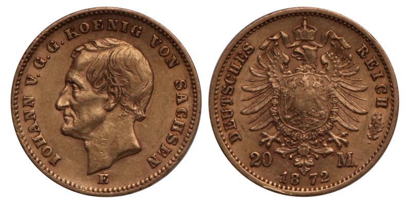 Germany. Saxony. Johan. 20 Mark. 1872 E.
