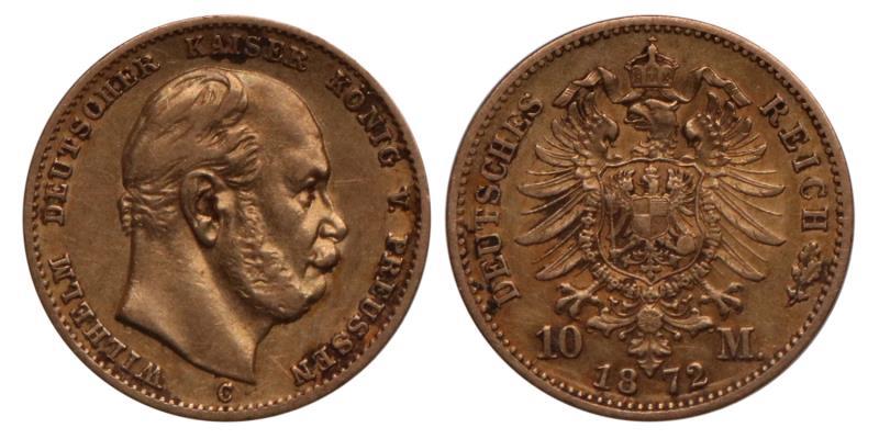 Germany. Prussia. Wilhelm. 10 Mark. 1872 C.