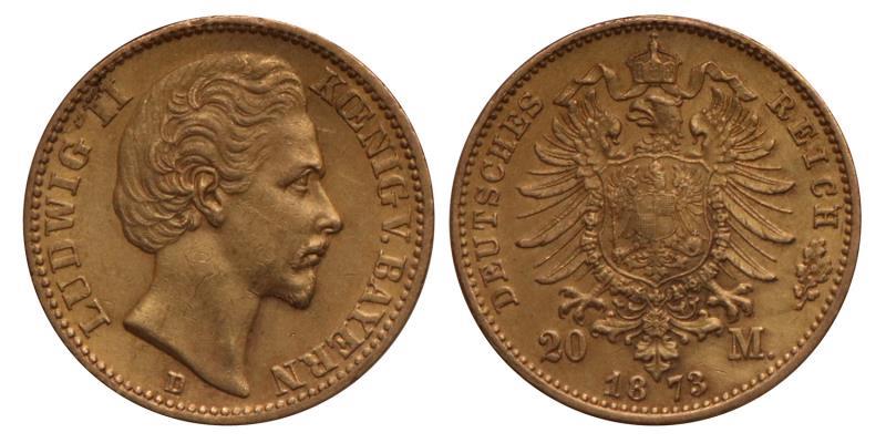 Germany. Bavaria. Ludwig II. 20 Mark. 1873 D.