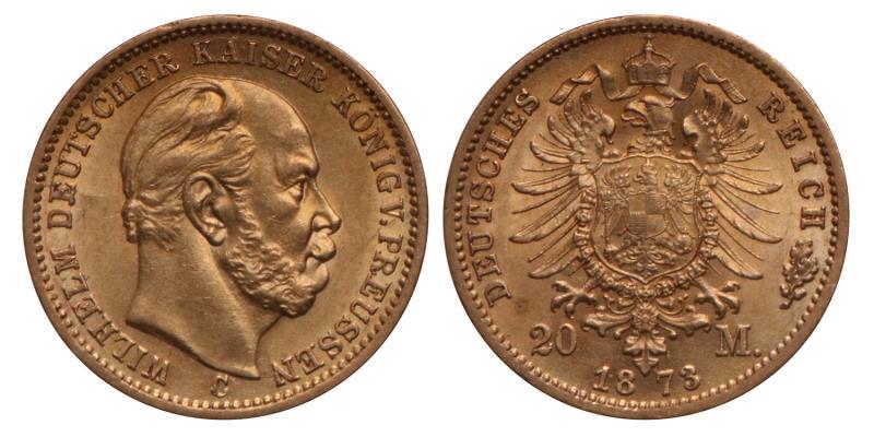 Germany. Prussia. Wilhelm II. 20 Mark. 1873 C.