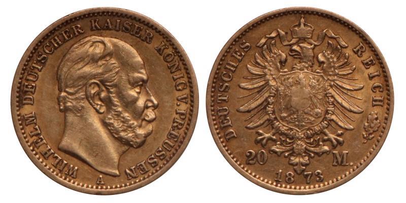 Germany. Prussia. Wilhelm. 20 Mark. 1873 A.