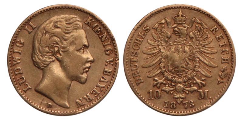 Germany. Bavaria. Ludwig II. 10 Mark. 1873 D.