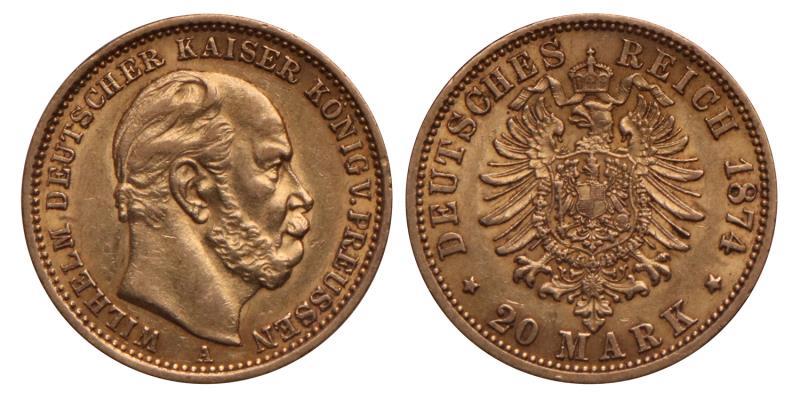 Germany. Prussia. Wilhelm. 20 Mark. 1874 A.