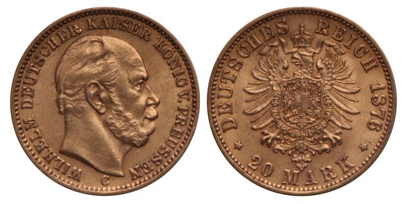 Germany. Prussia. Wilhelm. 20 Mark. 1876 C.